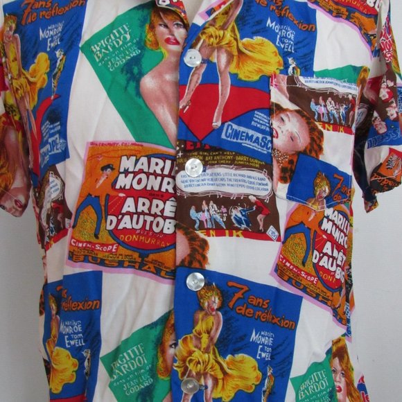RARE Bespoke Shirt with Marilyn Monroe Brigitte Bardot French Movie Titles Sz M - Picture 8 of 15